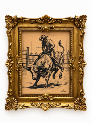 Scribble Cowboy #1 - Tay Harlan Original Artwork - on bare white wall