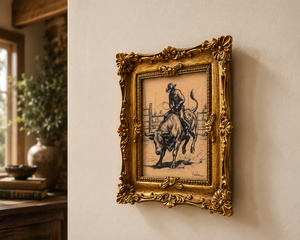 Scribble Cowboy #1 - Original Mixed Media Artwork - Gold Frame