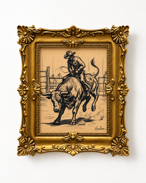 Scribble Cowboy #1 - Tay Harlan Original Artwork - on white gallery wall original cowboy art