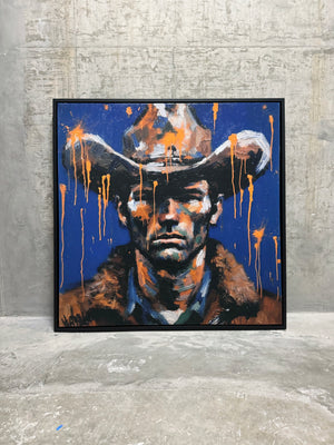 Orange Drip Cowboy | Abstract Realism | Acrylic Painting (38" x 38")